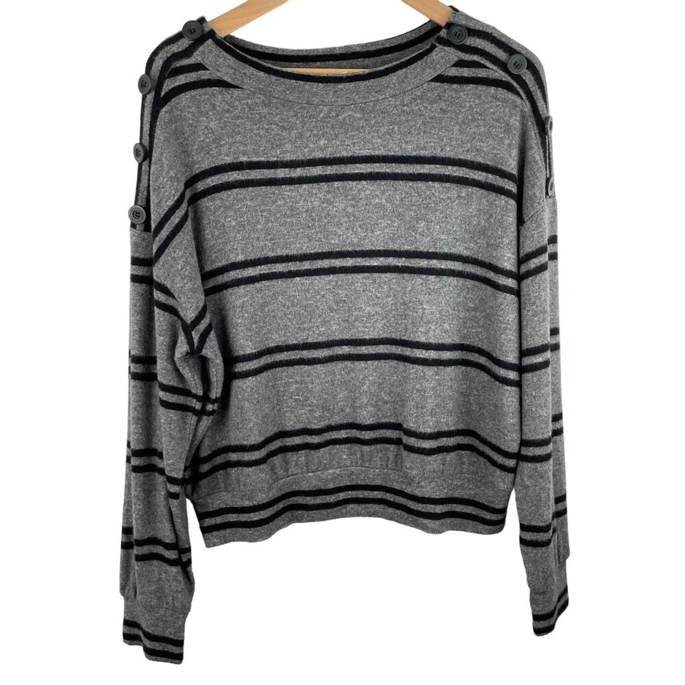 June & Hudson Womens Size 1 Gray & Black Striped Long Sleeve Knit Shirt
